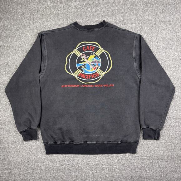 Vintage Cafe Pacifico London Crewneck Sweatshirt Men's Size Small Black Retro - Picture 5 of 8
